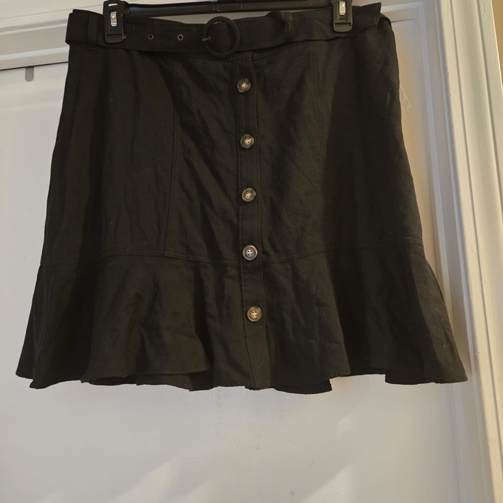 Black Button-Up Skirt with Belt